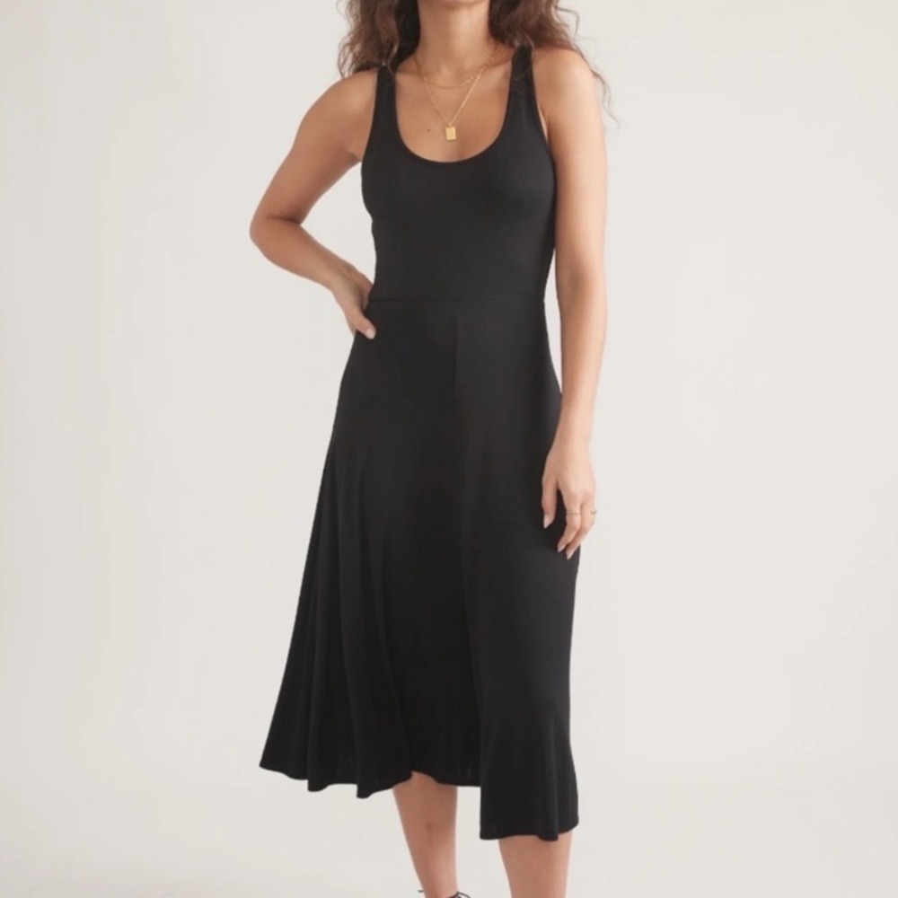 Marine Layer Lexi Ribbed Knit Fit Flare Midi Dress Black Womens Large Minimalist